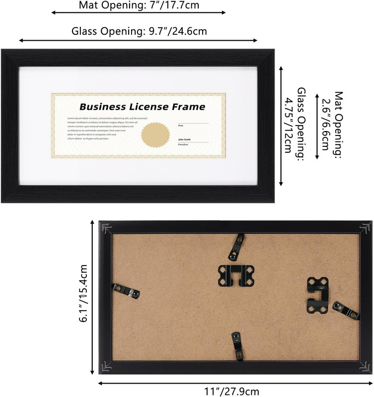 5X10 Business License Frames Set of 2, Standard Bank Check Frame 3X7.5 with Mat, gallery