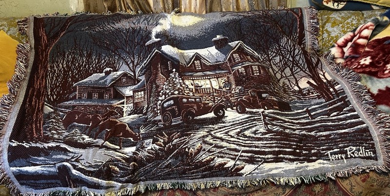 Vintage USA Terry Redlin Blanket Throw Country Landscape Deer Olde Cars 66 x 46”