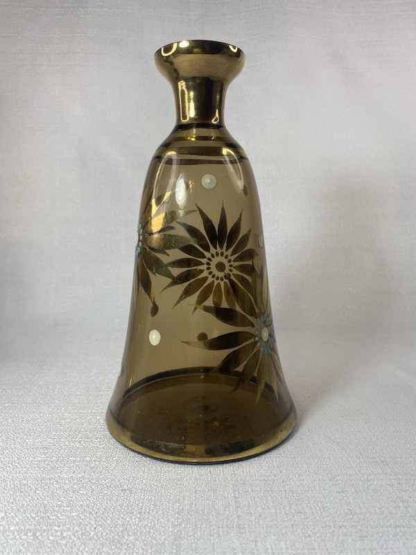 Vtg Pair Hand Painted Japan Bohemian Glass Gilt Amethyst BUD VASE Enamel Flowers gallery
