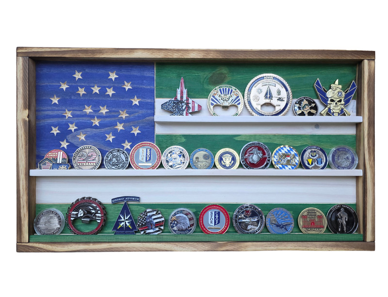 NYPD Challenge Coin Display Flag Wooden Police Sheriff Coin Holder Rack