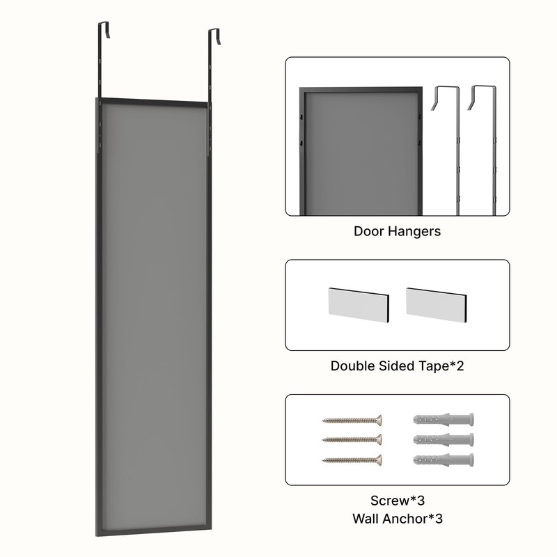 Kosmonia 48x14 Inch Full Length Tempered Glass Door 48"L x 14"W, Frame-black gallery