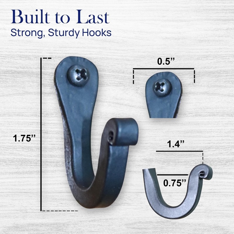 Single Prong Wrought Iron Hooks, Vintage Hand Forged Iron Classic Hook Set – gallery