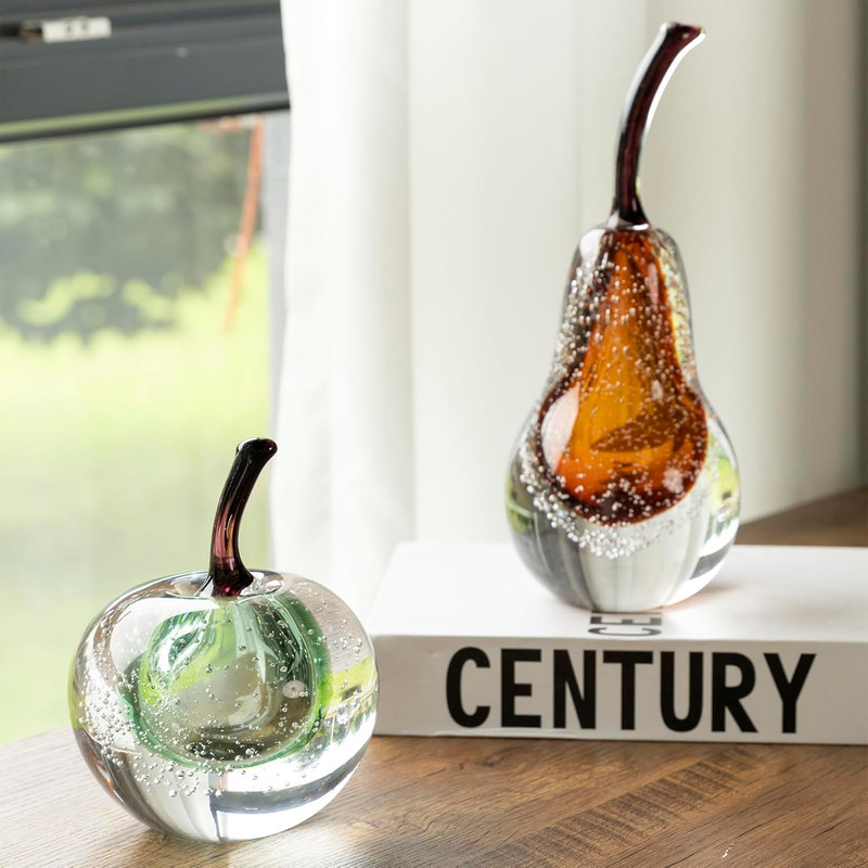 Modern Green Glass Apple Statue - Elegant Home Decor for Living Room & Office gallery