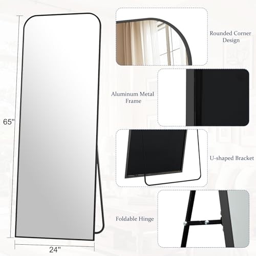 Full Length Mirror 65"x24" Arched Floor Standing Large 65"L x 24"W Black gallery