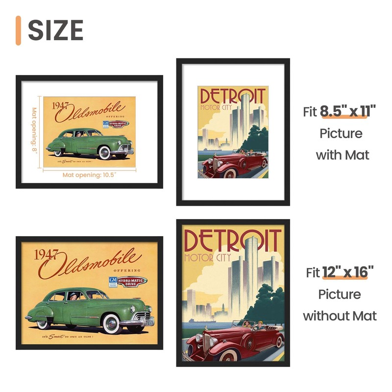 12x16 Picture Frame Display with 8.5x11 Mat Black Wall Tabletop Photo Frame gallery