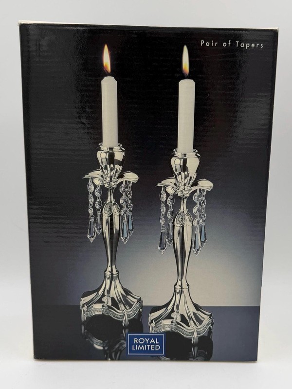 Silver Plate Candle Holders Royal Limited Teardrop Crystal Accent Pair gallery
