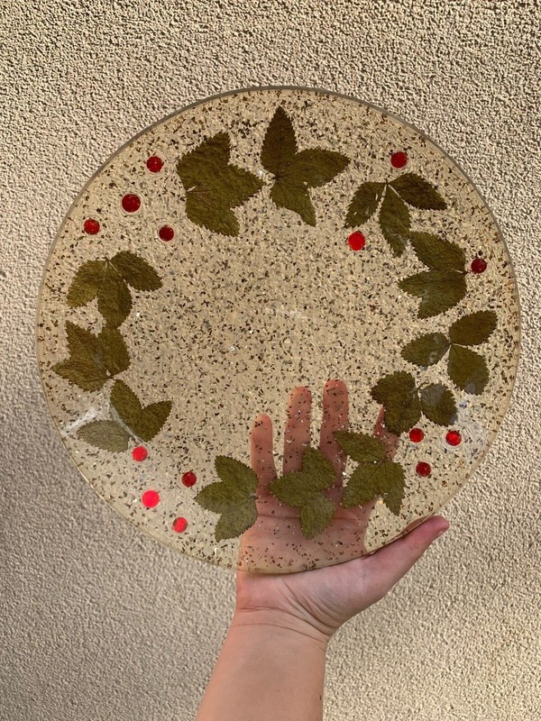 Vintage Sparkly Lucite Holly Berry Round Holiday Tray or Platter