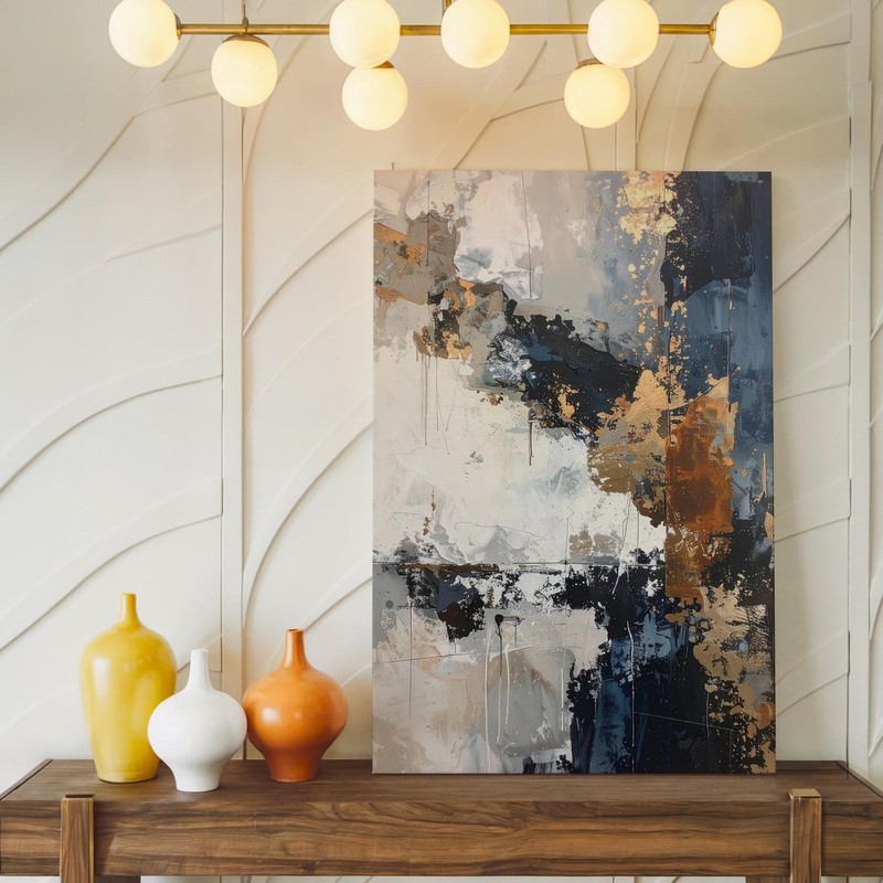 Raw Texture Abstract Canvasindustrial-Inspired Art In Navy, Ochre & Beige Wall gallery