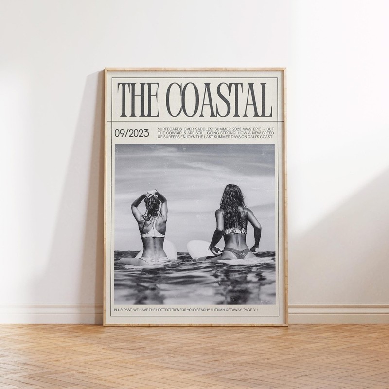 Beachy Surfer Girl Poster Coastal Wall Art Retro Summer Print