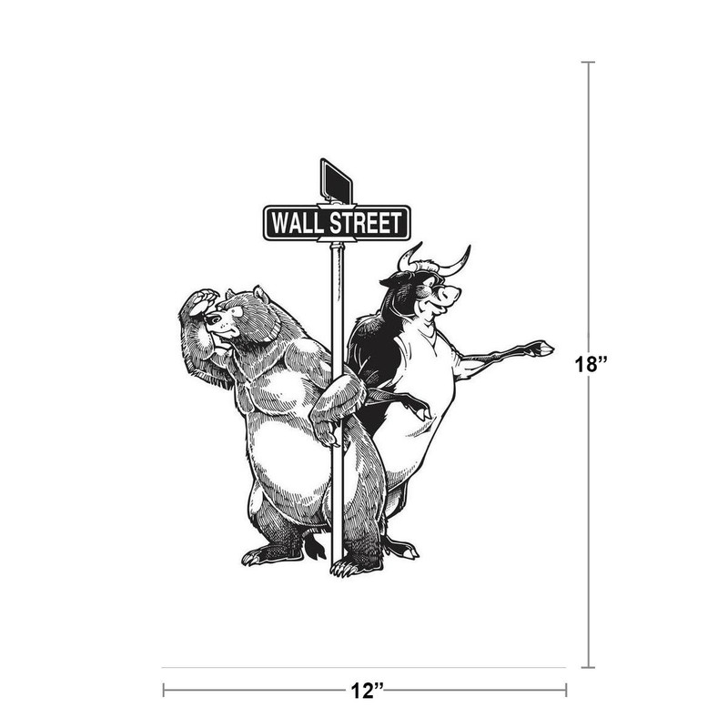 Bull and Bear Standing Beside Wall Street Sign Art Print Poster 12x18 gallery