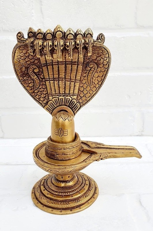 Brass Shivling with Sheshnag Idol Shivalingam Statue Figurine gallery