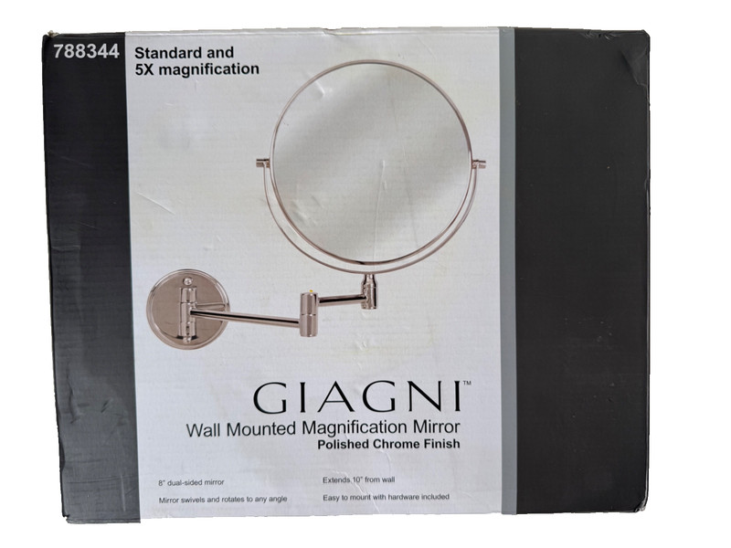 Make-Up Mirror 1x and 5x Magnification Chrome 8” Dual Sided Wall Mounted NEW
