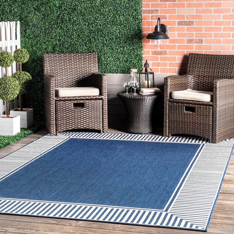 Nuloom Asha Navy/Ivory, 5′ x 8′, Casual, Striped Border, Soft and Cozy, High