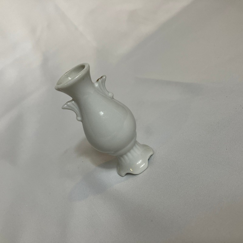 Miniature White Porcelain Vase Pink Rose Floral Design Small Trinket gallery