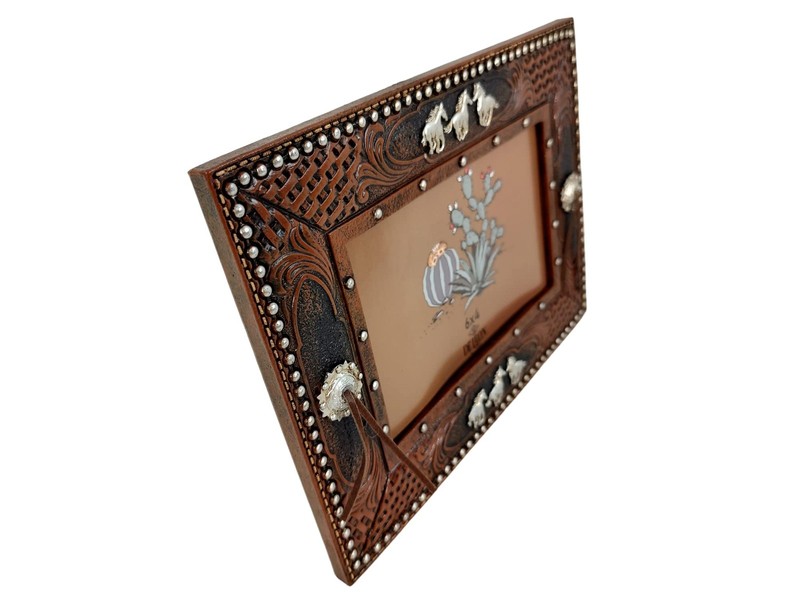 Standing Landscape Photo Picture Frame, 6 x 4 Inch Polyresin, Tooled Horses gallery