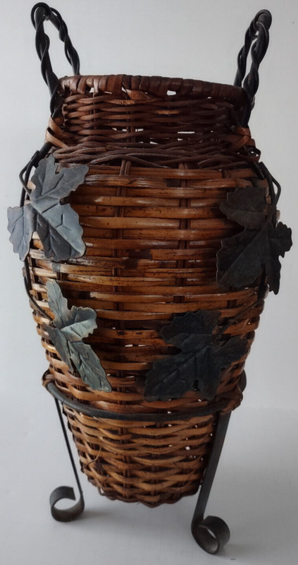 Basket Metal Wicker Weaved Standing Baldwin Forged In America Ivy Leaves