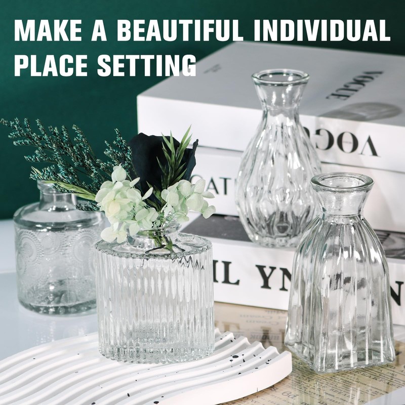 Glass Bud Vases Set of 4, 4 Sizes of Small Flower Vase for Party or Home Table D gallery