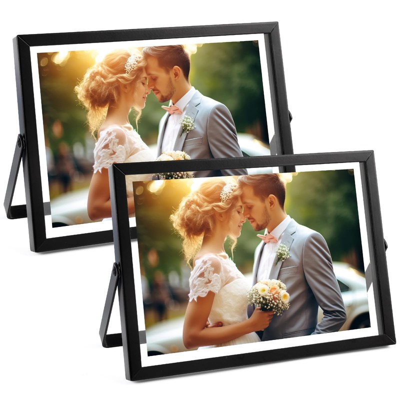 , 2 Pack, 5×7 Inch Metal Picture Frames, Floating Display for 4×6, 3×5 Photos…