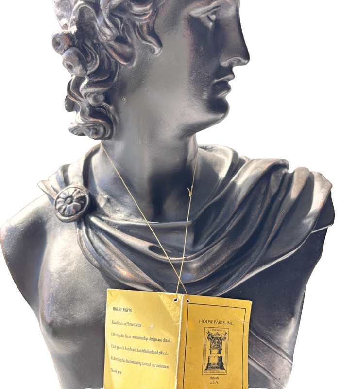 House Parts Apollo Bust Sculpture Black Plaster Greek Roman 24” Decor gallery