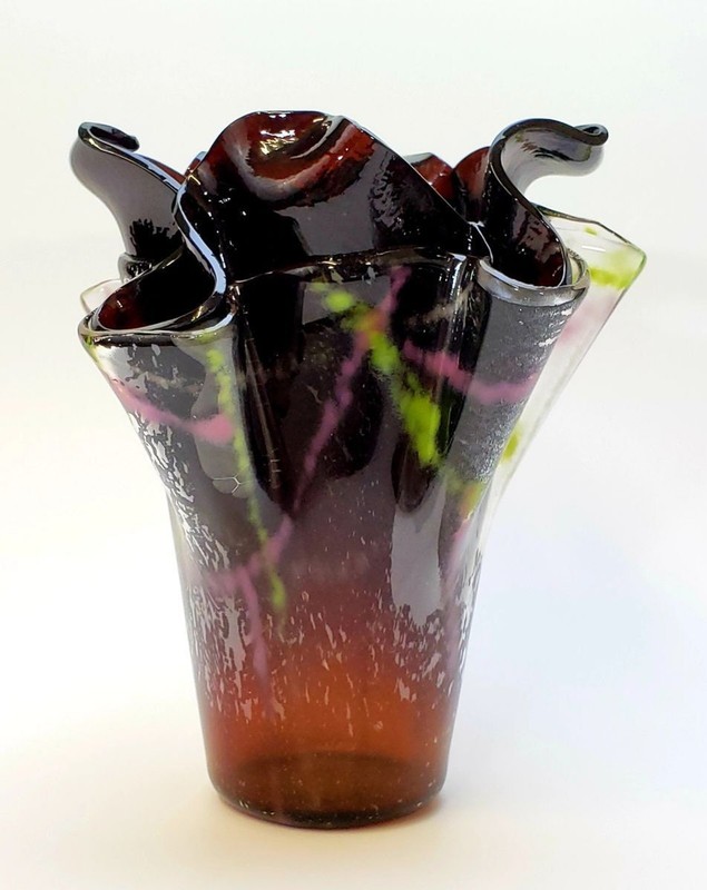 Fused Glass Sienna and Stripes Vase Functional Art Glass Gift OOAK gallery