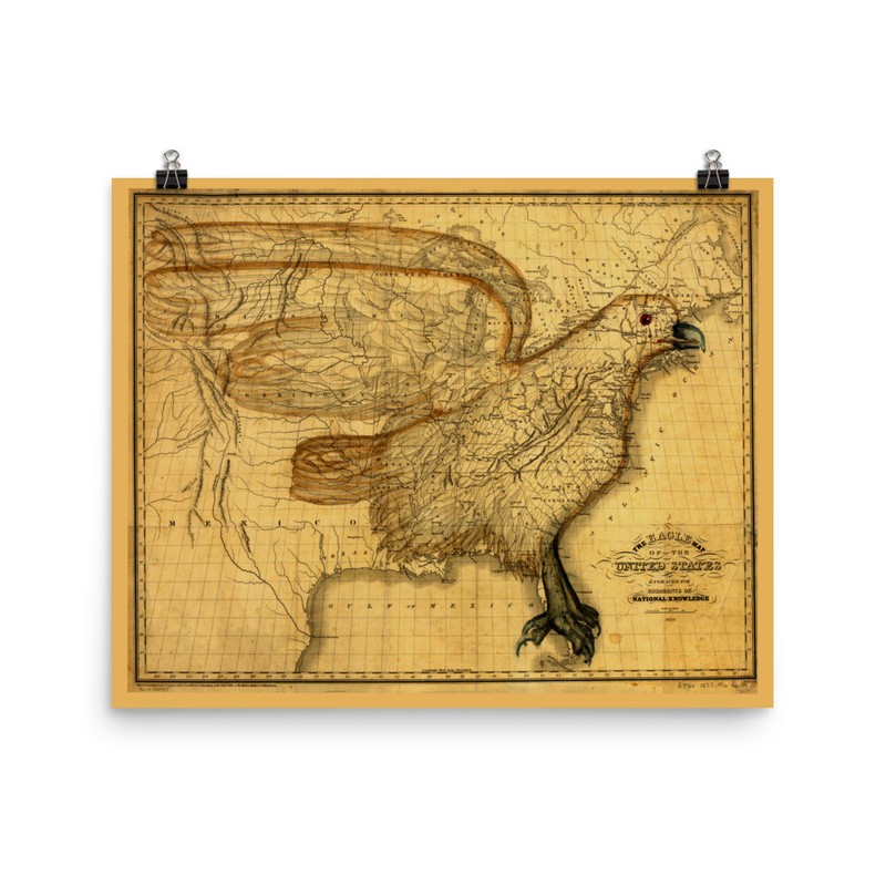Eagle Map United States Vintage 1832 Wall Art History Poster 16×20