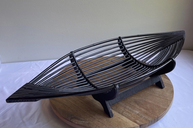 Wicker Rattan Wooden Boat, Table Centerpiece Basket, MCM, 24” Long