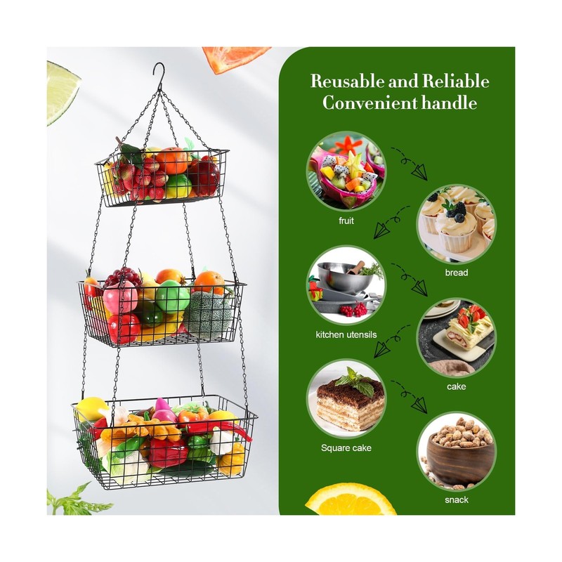 Hicarer 3 Tier Hanging Fruit Basket Square 35.4 Inch Fruit Orga... Fast USA SHIP gallery