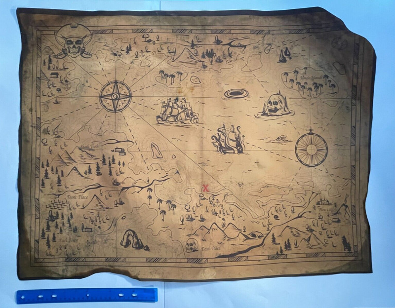 HUGE Pirate Treasure Map Aged Replica Art Print CANVAS – 24 x 32 Inches