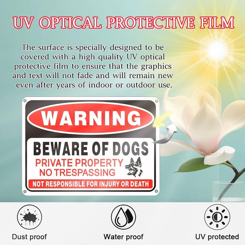 4 Pack Beware of Dog Sign,10x7 inch High Reflective Beware of Dog Signs fo gallery
