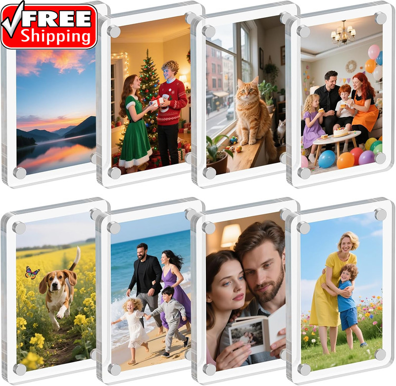 8 Pack Acrylic Magnetic Picture Frame for Fridge, 2.36X3.54 Inch Polaroid Frame