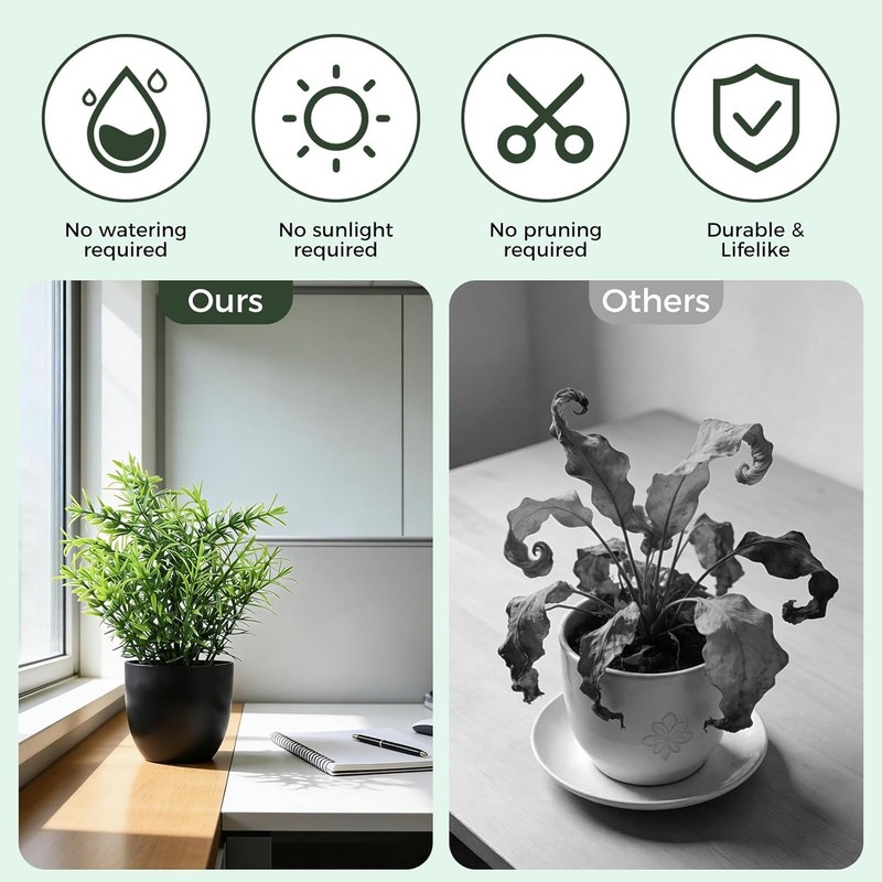 Fake Plants 6 Packs Artificial Plants Small Faux Plants Black/White Bathroom gallery