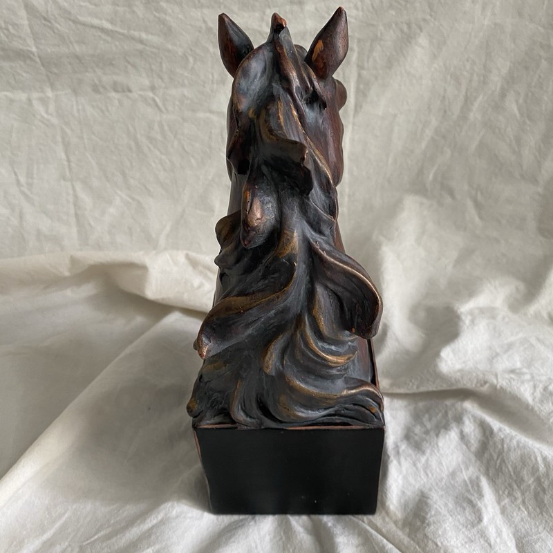 Vintage Resin Horse Head Bust Sculpture Faux Wood Equestrian Statue Shelf Decor gallery