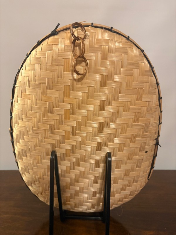 Vintage 1970's Boho Wall Art Hand Wood Carved Woven Wicker Flower 12" gallery