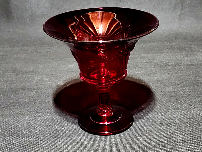 Ruby Red Pressed Glass Compote Candy Dish Berry Pattern