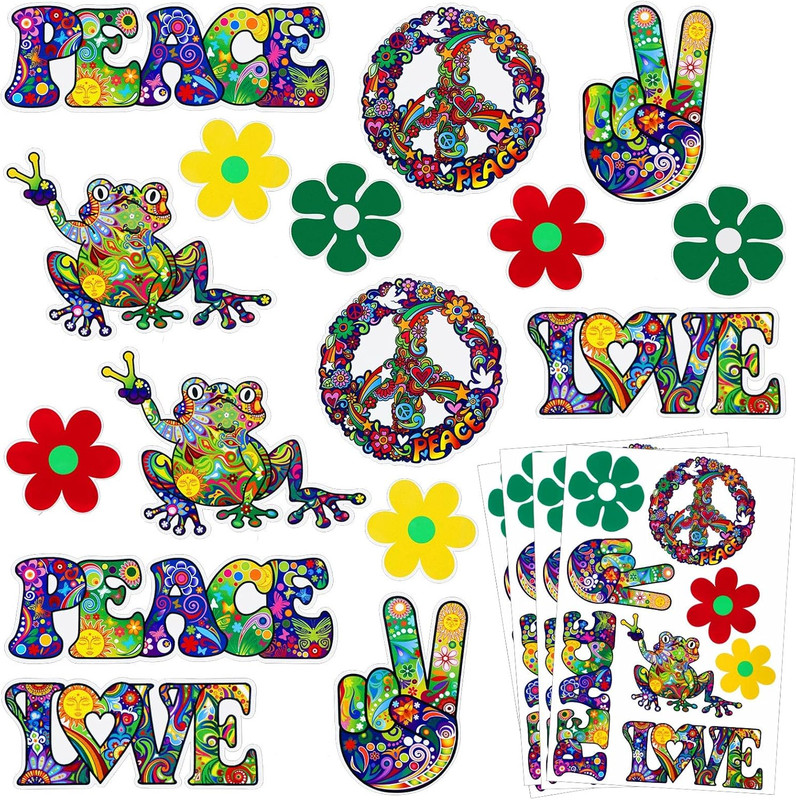 32 Pieces Hippie Theme Car Stickers Cute Peace and Love Stickers Flower Stickers