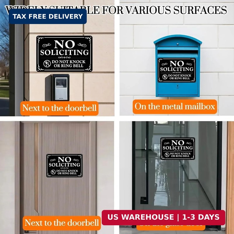 2 Pack No Soliciting Sign for Front Door,9 X 6 Inches Self-Adhesive No Solicitin gallery