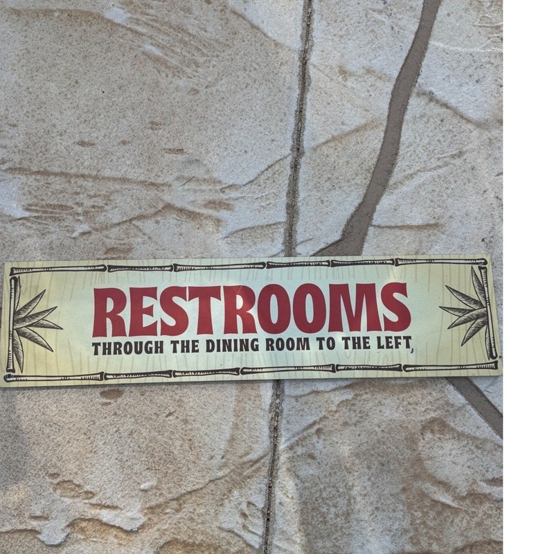 Vintage Tiki Bar Restroom Sign Bamboo Border Tropical Wall Decor 24x6 Inch
