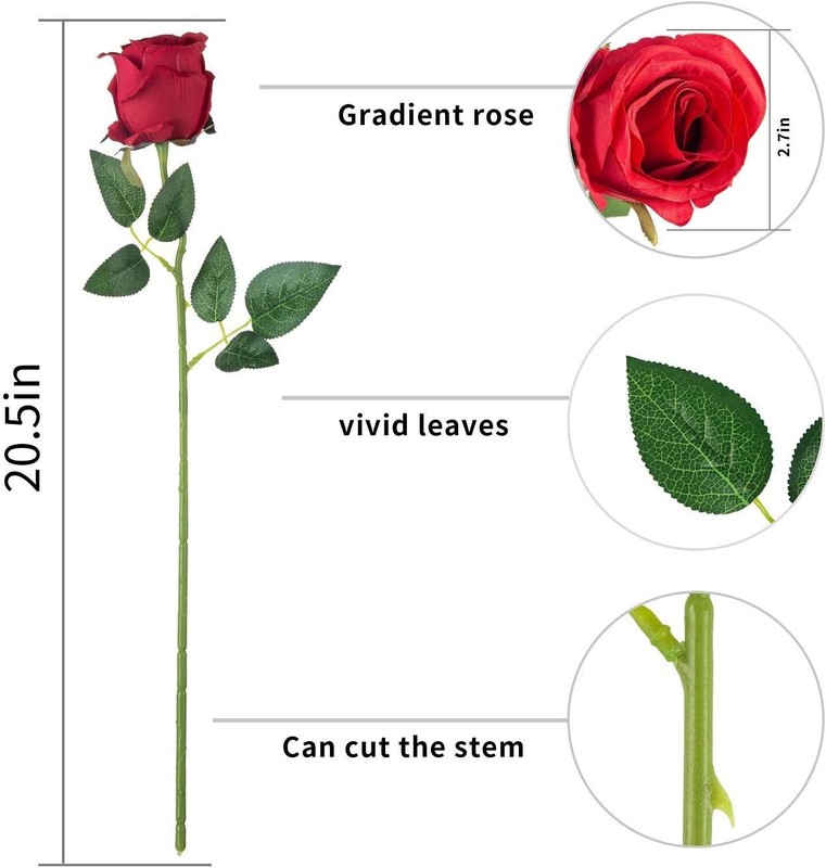 10pcs Artificial Rose Flowers Long Stem Fake Silk Roses for DIY Wedding Bouqu... gallery
