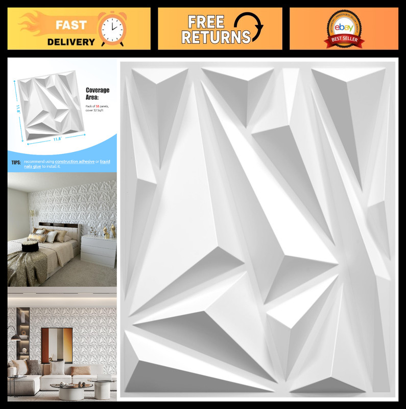 33 Pack 3D Wall Panels – Waterproof PVC Accent Decor for Bedroom, Bathroom, Gami