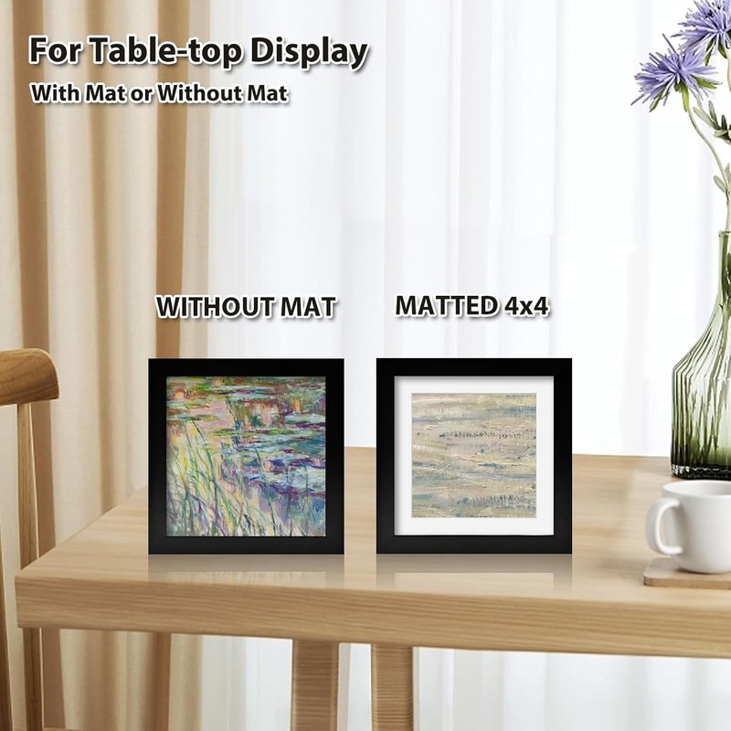 5x5 Picture Frame Black Set of 4, Wooden Square Photo Frames Matted gallery