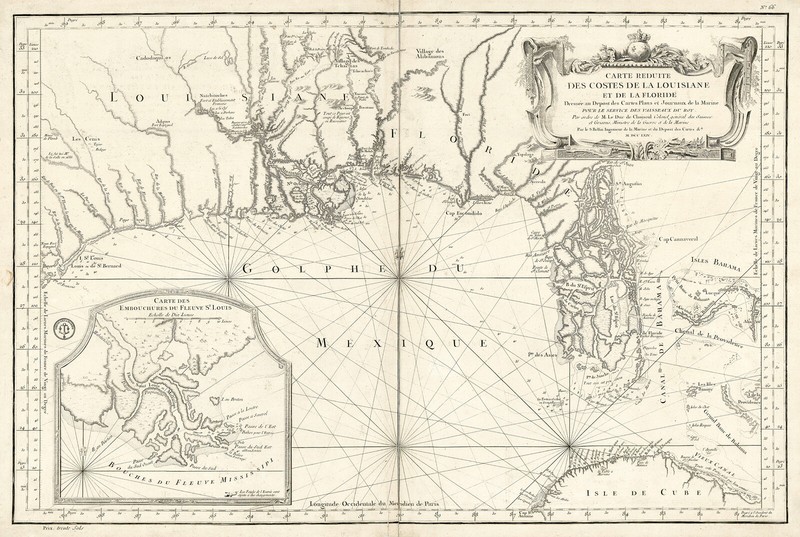 1764 Map Louisiana and Florida Gulf Coasts Nautical Coastal Chart Poster Print