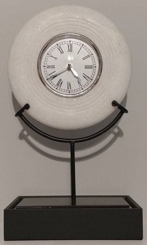 NEW!! Young Town Quartz White Marble Clock Made In India 15"High gallery