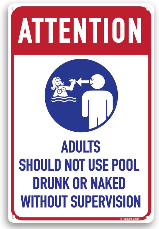 Adults Should Not Use Pool Drunk or Naked without Supervision 12" X 8" Funny Tin gallery