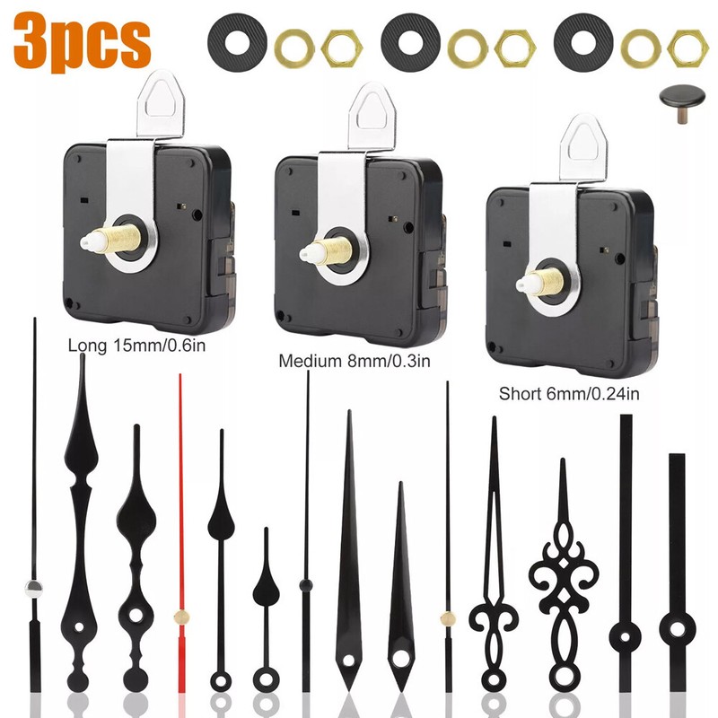 3PCS Silent Quartz Clock Replacement Movement Kit W/ 6 Style Hand for DIY Repair gallery