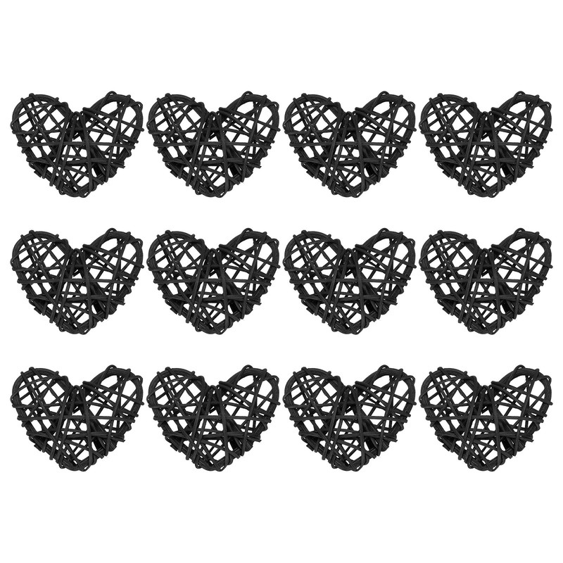 20Pcs Heart Rattan Ball Vase Filler Home Decoration Black 2.36 in