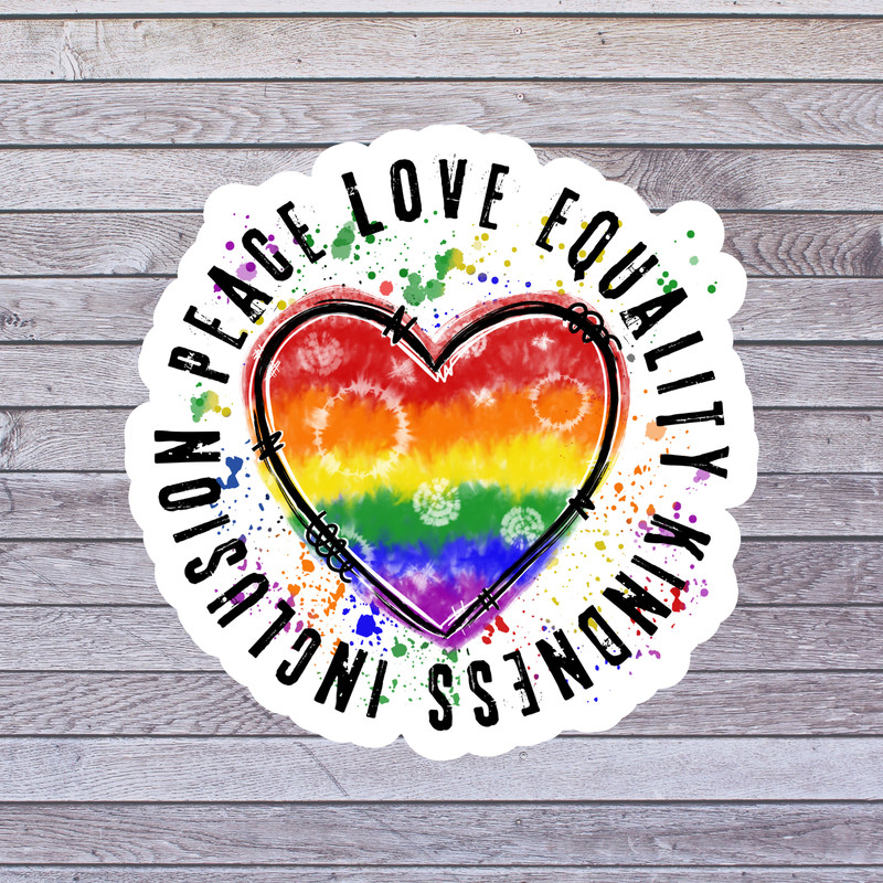 Pride sticker vinyl decal inclusion peace love equality rainbow heart