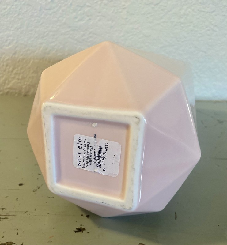 WEST ELM Faceted Ceramic Vase Tall Rectangular Pale Pink/mauve 12” in Height gallery