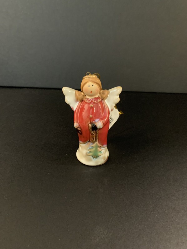 Red Angel Christmas Ornament With Tree 4 Inches Tall