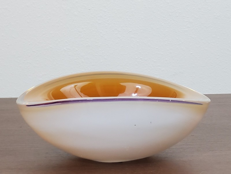 ARCHIMEDE SEGUSO VTG Murano Art Glass Bowl Trinket Dish White Amber Blue Purple gallery
