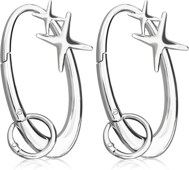 2Pcs Star Carabiner Keychain Key Ring Cool Shiny Chrome Extra-Large Alloy